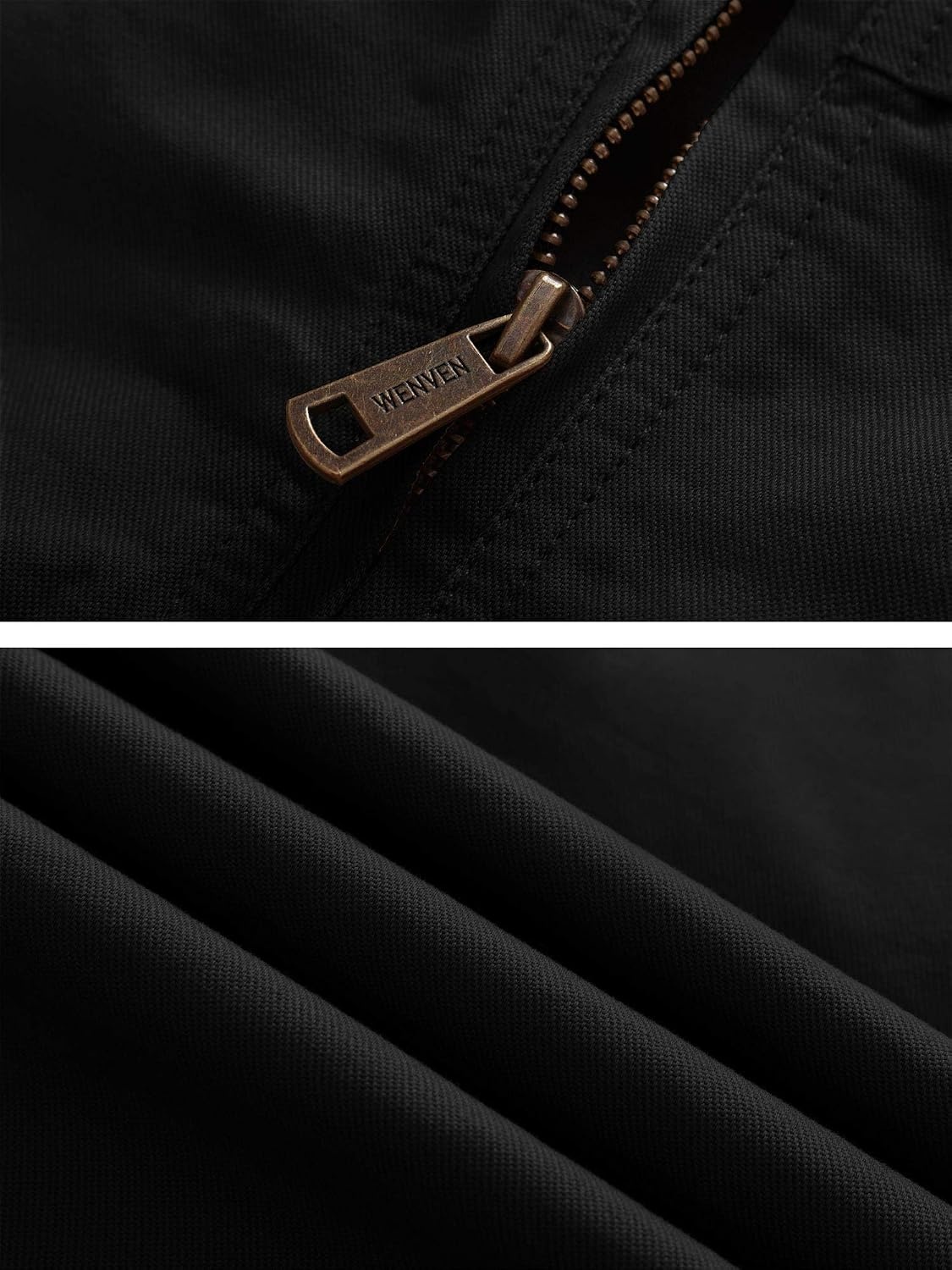 image:imageWenVen Mens Spring Canvas Military Jacket Casual Lightweight Cotton CoatBlack