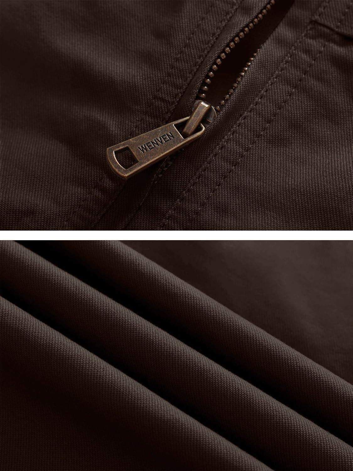image:imageWenVen Mens Spring Canvas Military Jacket Casual Lightweight Cotton CoatBrown