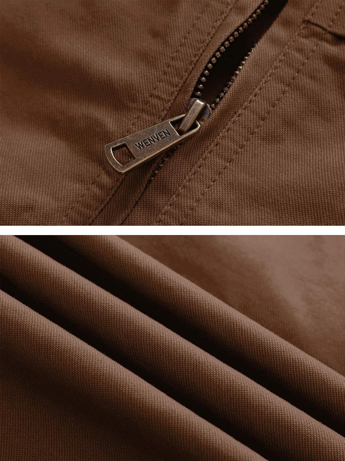 image:imageWenVen Mens Spring Canvas Military Jacket Casual Lightweight Cotton CoatCoffee