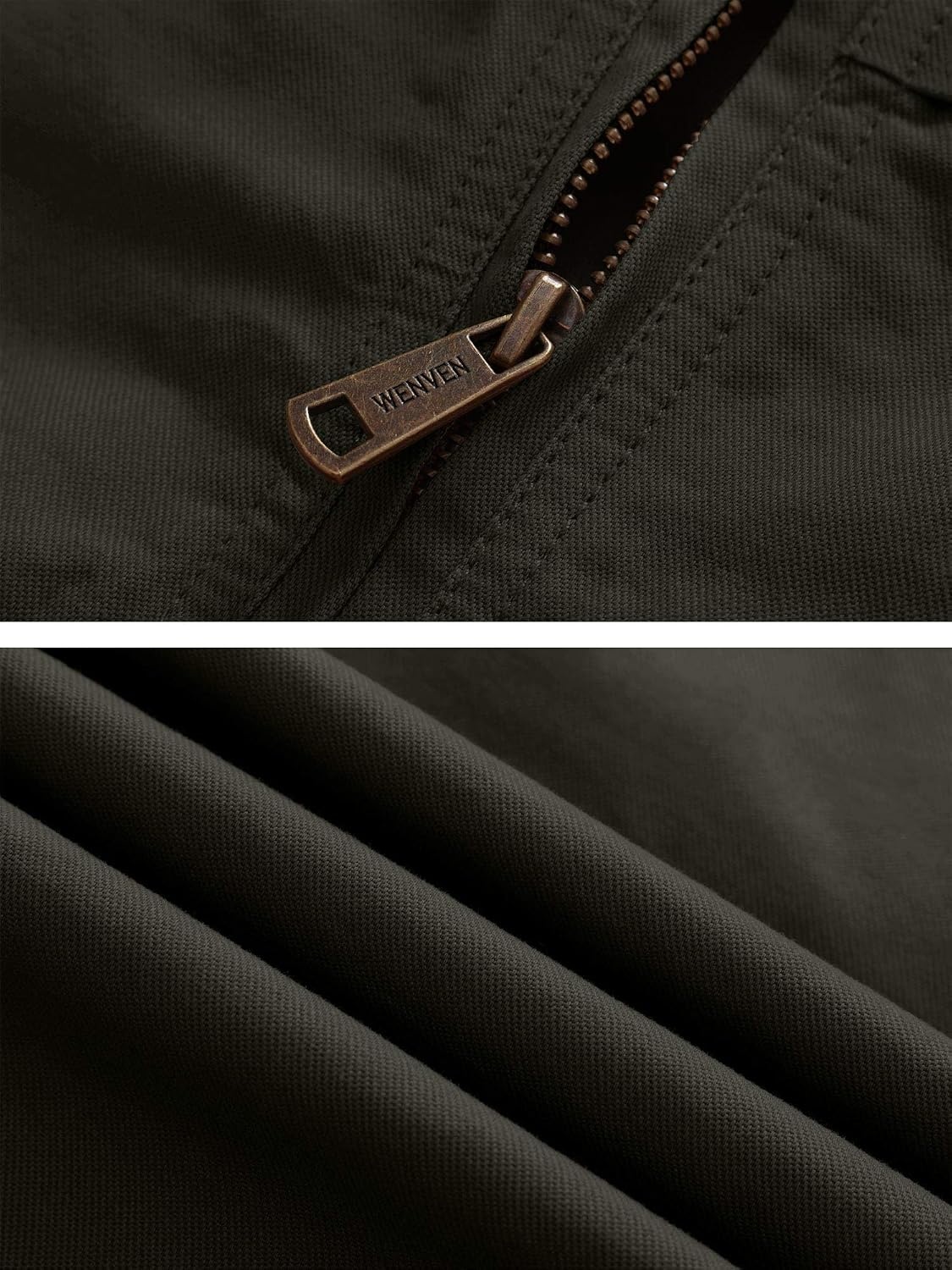 image:imageWenVen Mens Spring Canvas Military Jacket Casual Lightweight Cotton CoatGreen