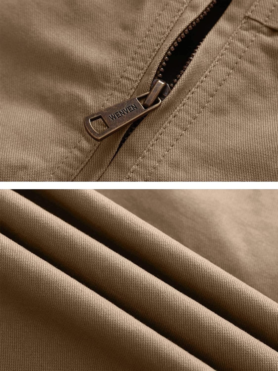 image:imageWenVen Mens Spring Canvas Military Jacket Casual Lightweight Cotton CoatKhaki