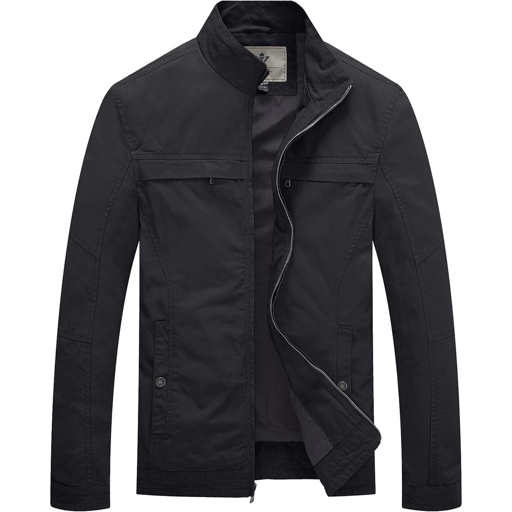 image:imageWenVen Mens Spring Canvas Military Jacket Casual Lightweight Cotton CoatGrey
