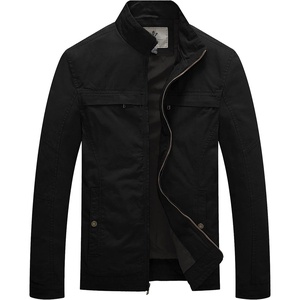 WenVen Men’s Spring Canvas Military Jacket Casual Lightweight Cotton Coat(Black)