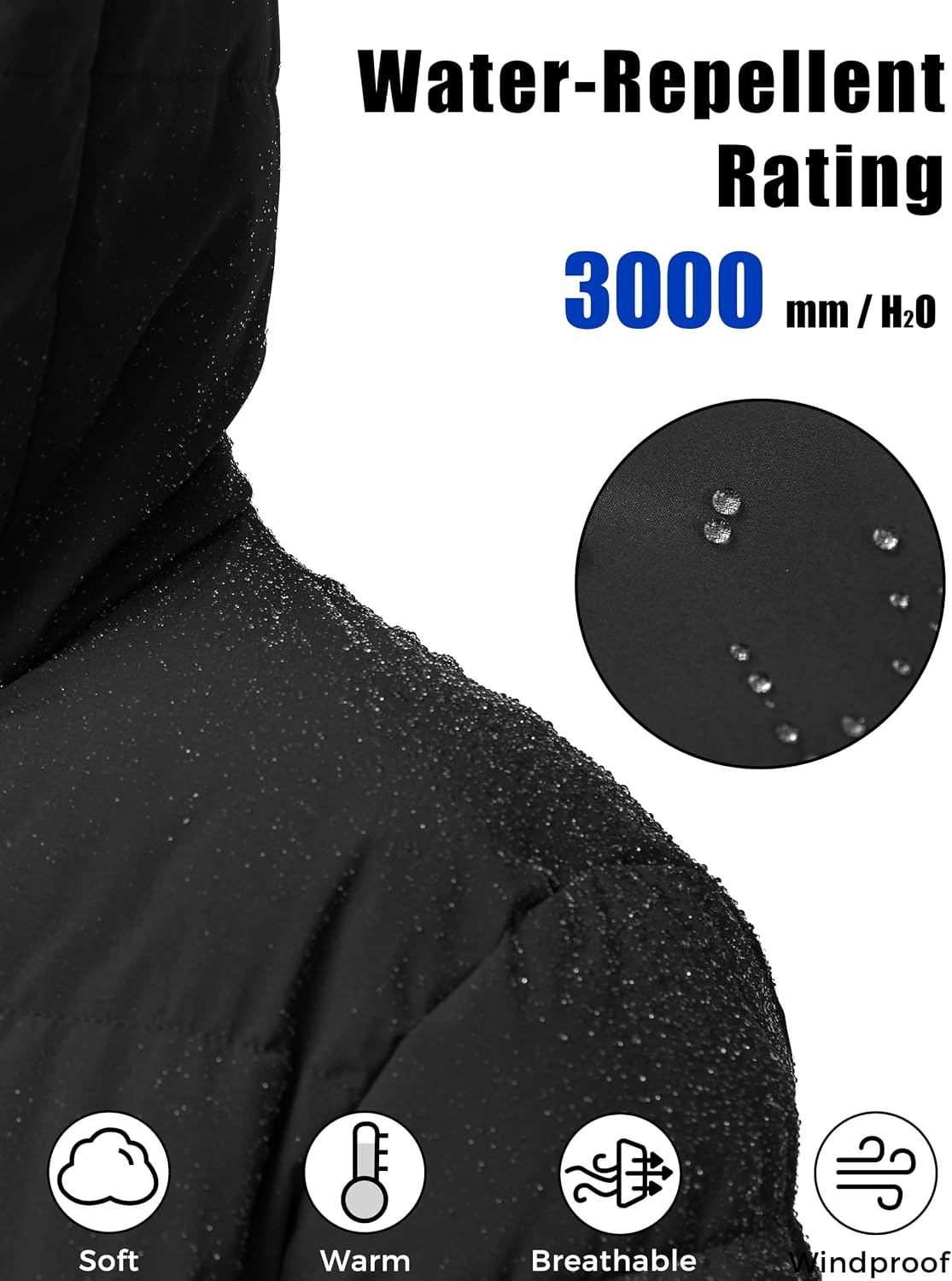 image:imageWenven Women Waterproof Heated Jacket 3 Heat Settings with 20000mAh BatteryBlack