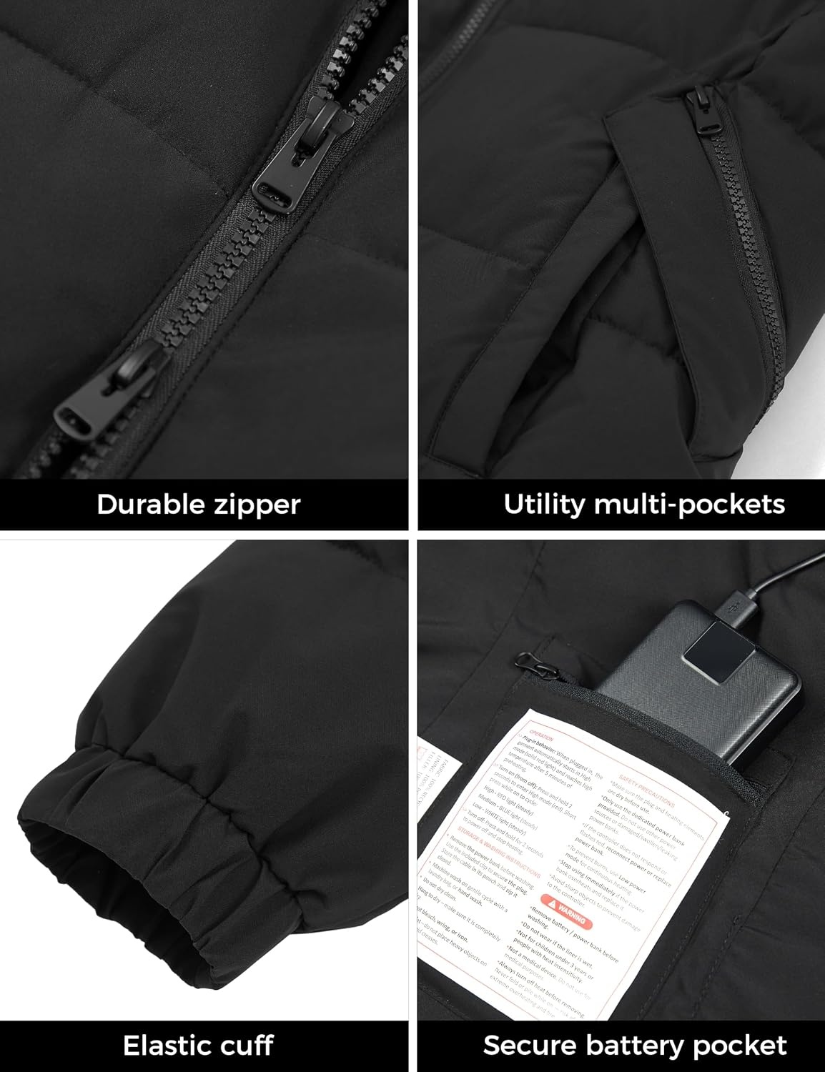 image:imageWenven Women Waterproof Heated Jacket 3 Heat Settings with 20000mAh BatteryBlack