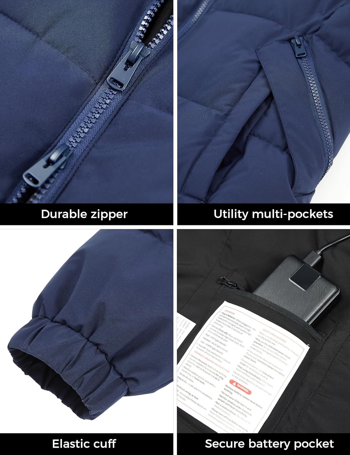 image:imageWenven Women Waterproof Heated Jacket 3 Heat Settings with 20000mAh BatteryBlue