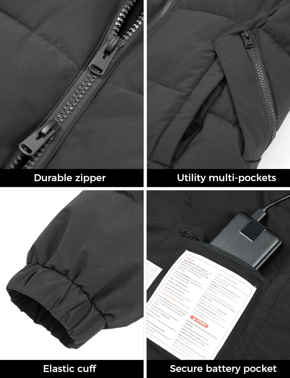 image:imageWenven Women Waterproof Heated Jacket 3 Heat Settings with 20000mAh BatteryGrey