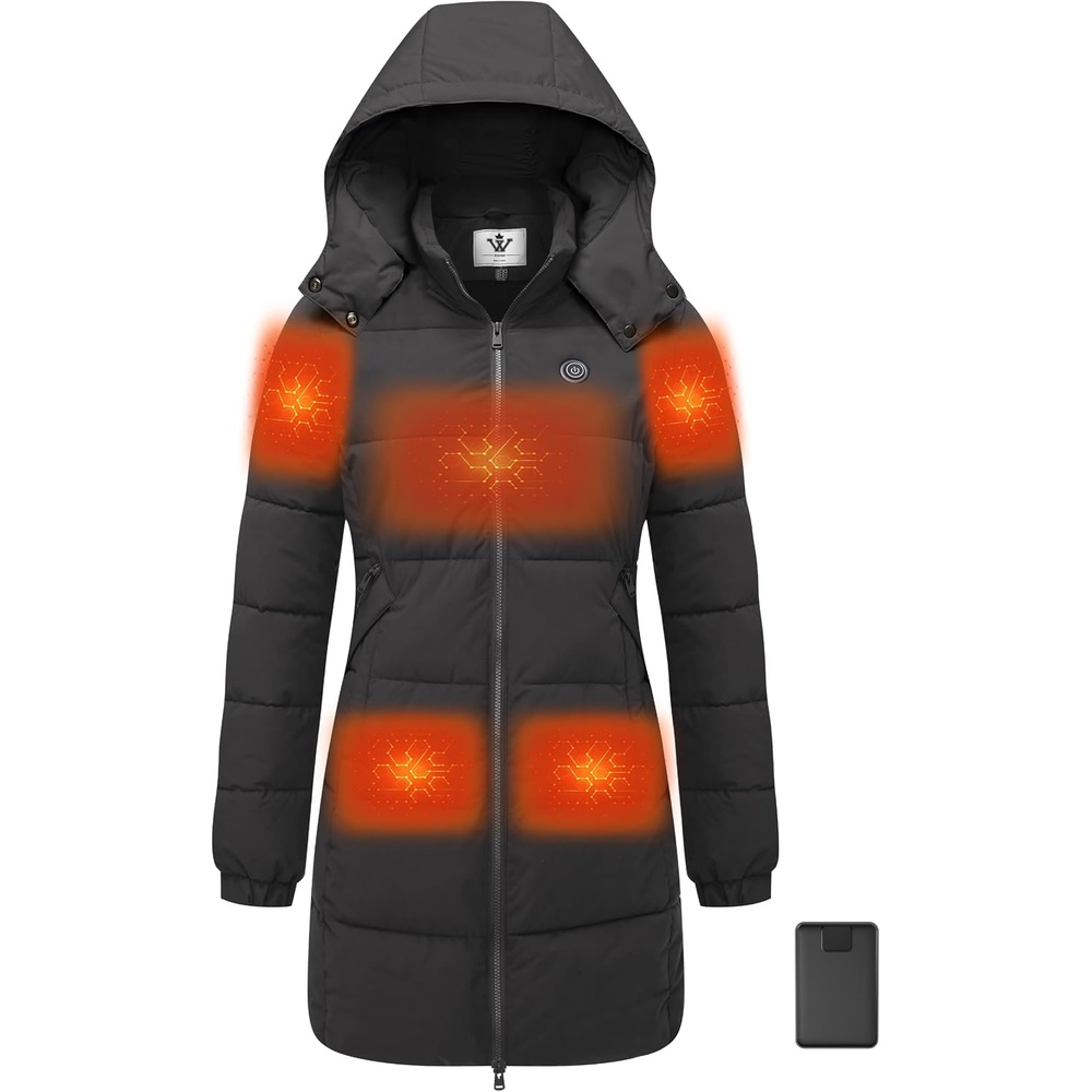 image:imageWenven Women Waterproof Heated Jacket 3 Heat Settings with 20000mAh BatteryGrey