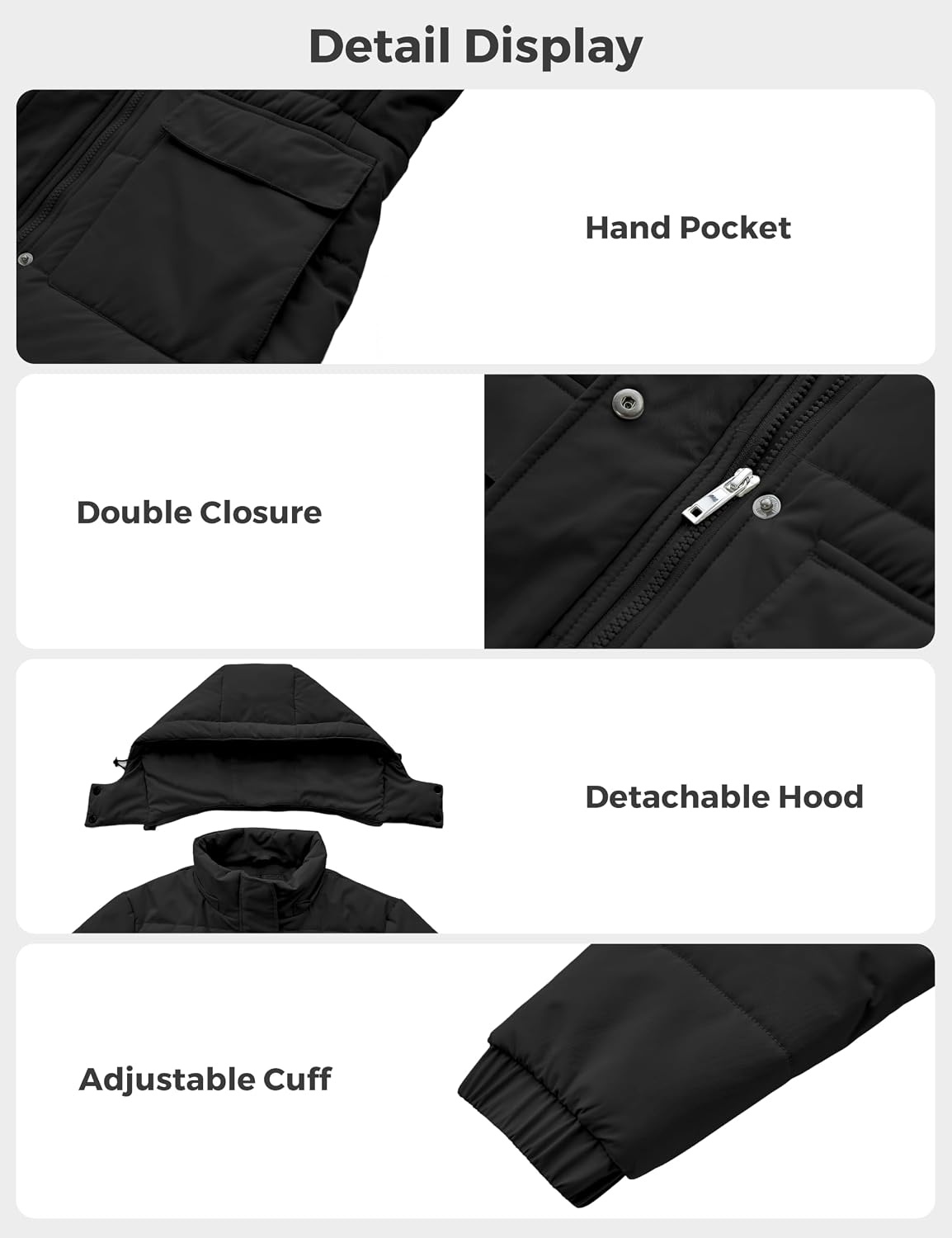 image:imageWenven Womens Winter Warm Puffer Coat Thicken Long Parka Jacket with HoodBlack