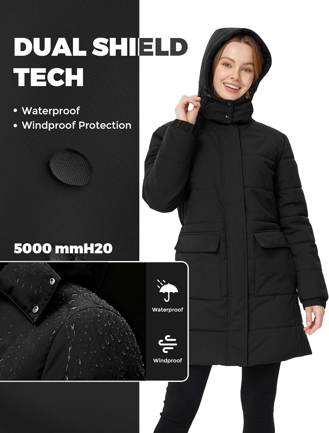 image:imageWenven Womens Winter Warm Puffer Coat Thicken Long Parka Jacket with HoodBlack