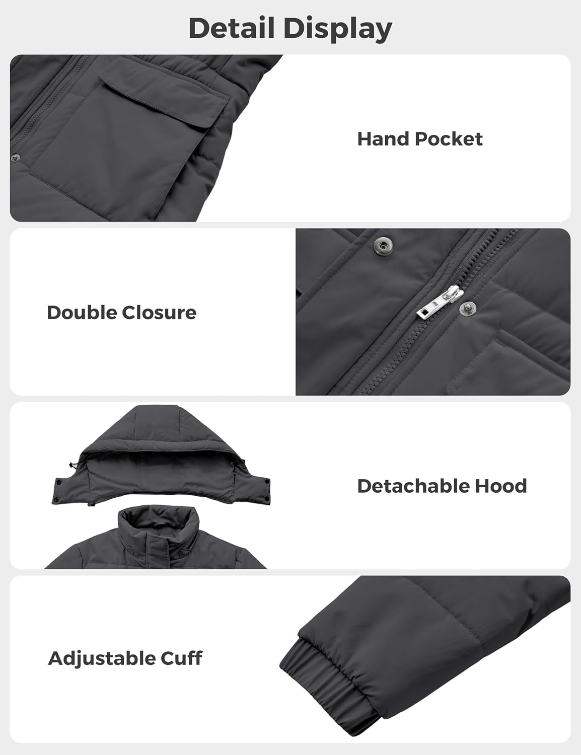 image:imageWenven Womens Winter Warm Puffer Coat Thicken Long Parka Jacket with HoodCharcoal Heather
