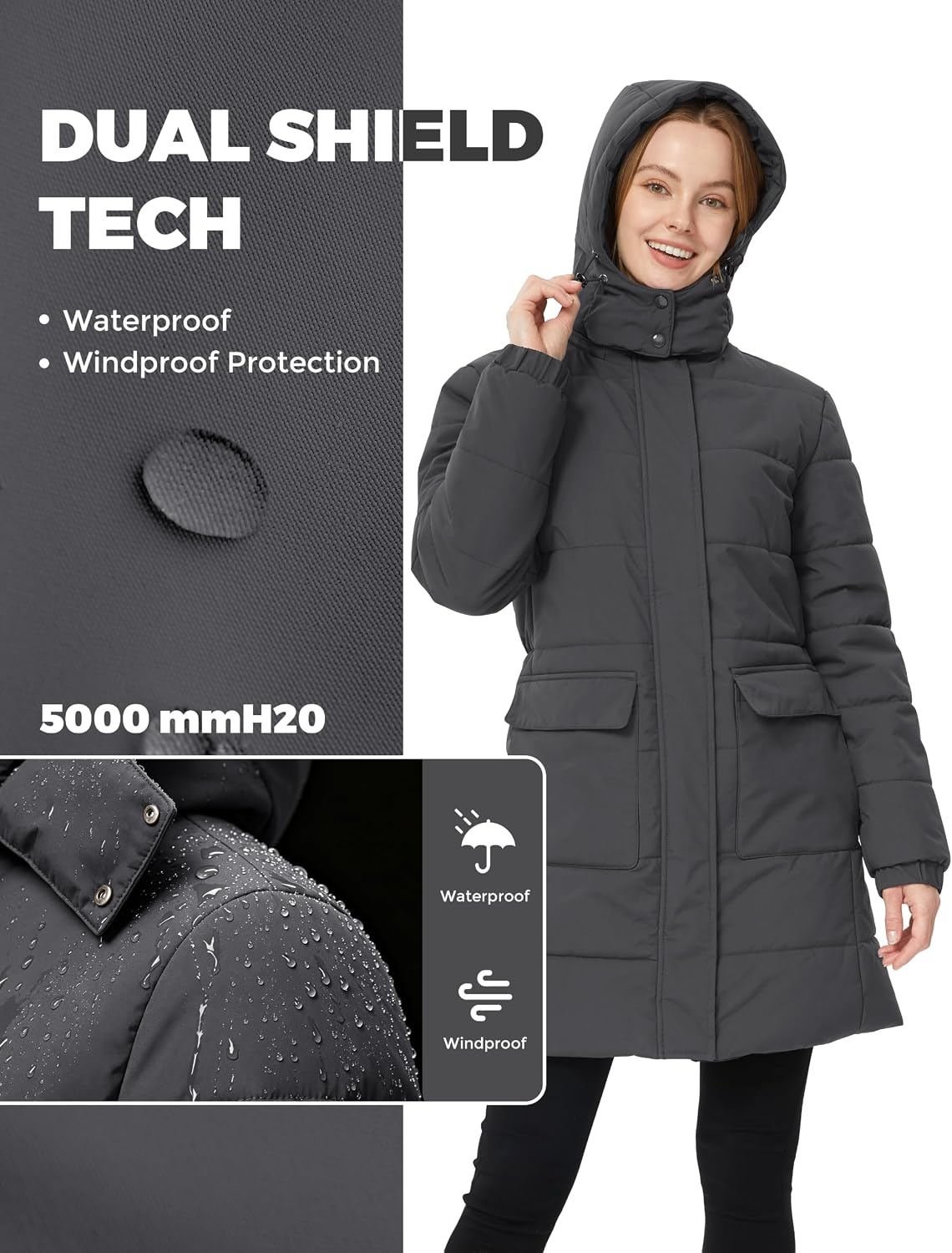 image:imageWenven Womens Winter Warm Puffer Coat Thicken Long Parka Jacket with HoodCharcoal Heather