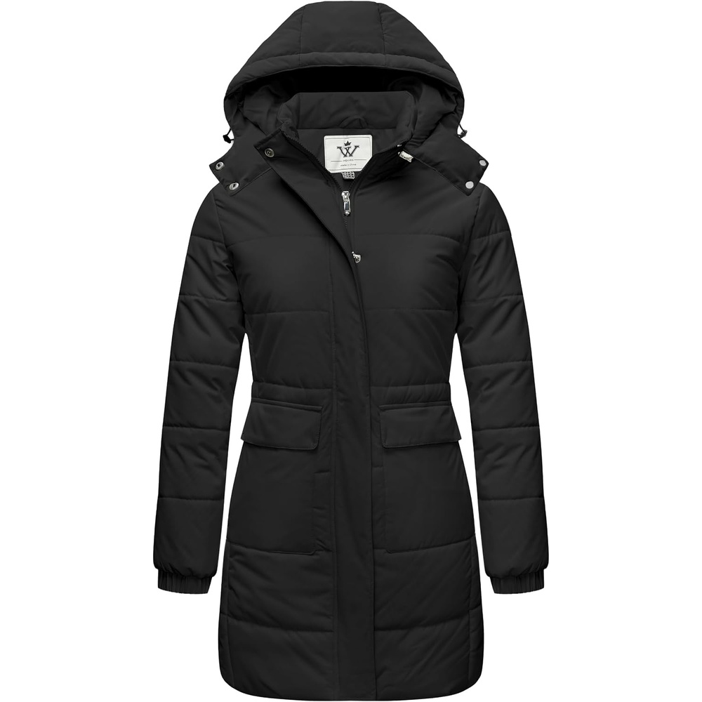 image:imageWenven Womens Winter Warm Puffer Coat Thicken Long Parka Jacket with HoodBlack