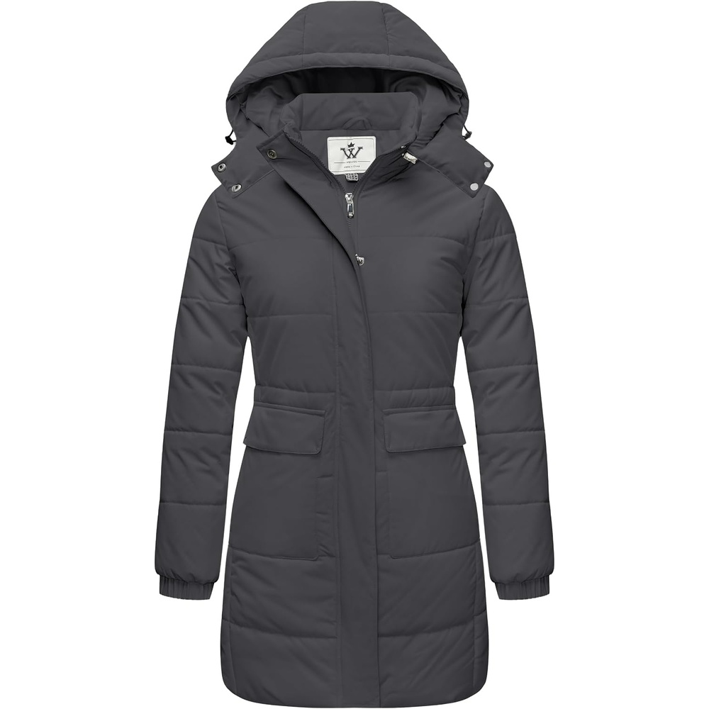 image:imageWenven Womens Winter Warm Puffer Coat Thicken Long Parka Jacket with HoodCharcoal Heather